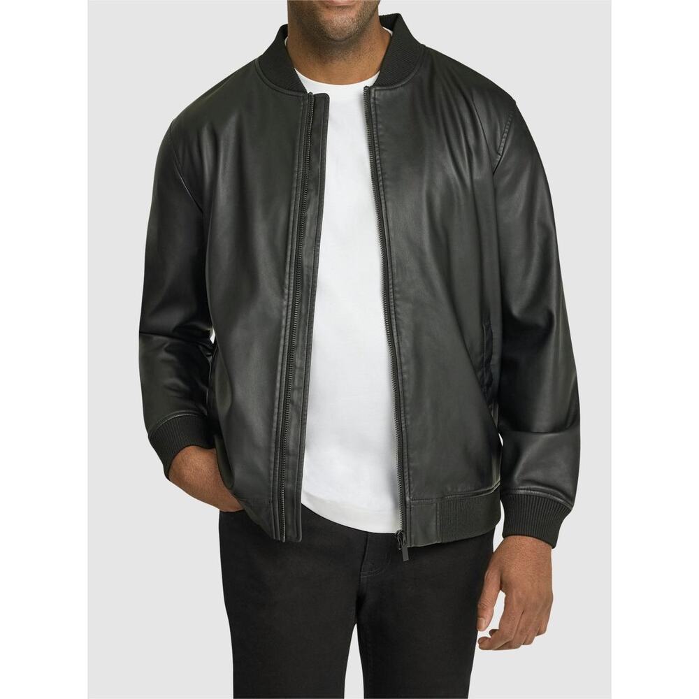 American Breed Men's Olive Faux Leather Sherpa Lined Bomber Moto Jacket Size L